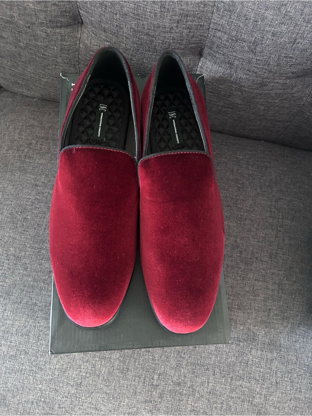 INC International Concepts Burgundy Velvet Slip-On Loafers with Black Trim - Picture 3 of 4